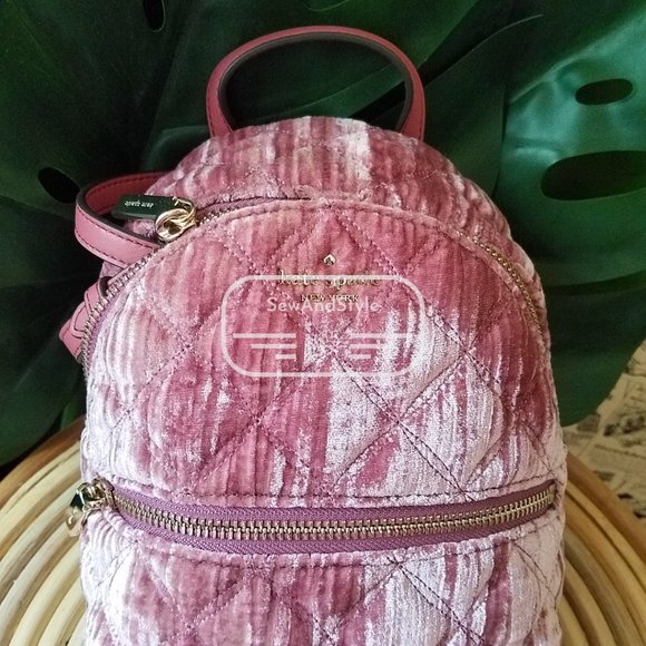 Kate Spade NWT Mini Convertible Velvet Backpack color : pomegranate pink - Picture 4 of 11